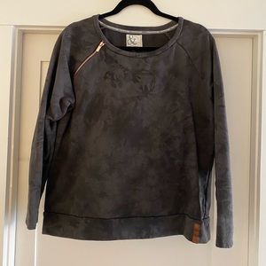 Black tie dye crew neck sweatshirt with rose gold zipper detail